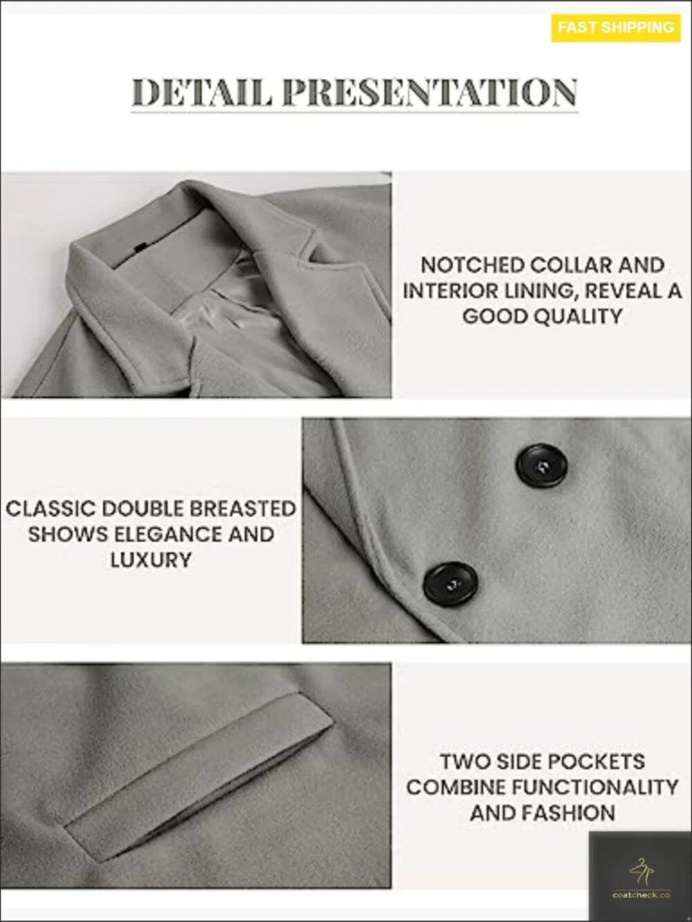 Oversized Wool Blend Double Breasted Long Trench Coat Winter Peacoat with
